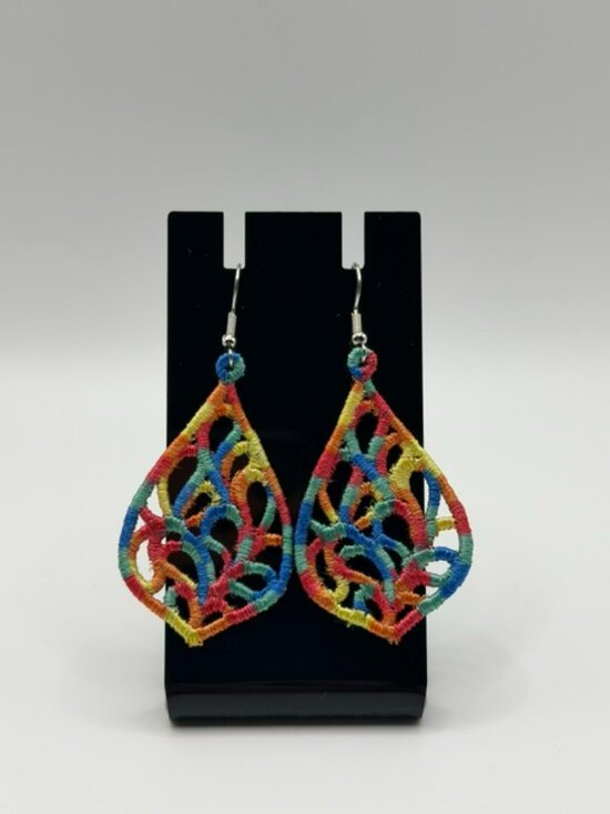 Simply Quilted Jewelry - Homemade Multicolored Lace Teardrop Earrings